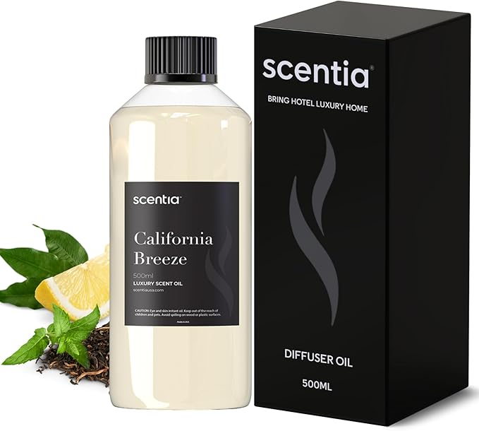 Scentia Diffuser Oil Inspired by Delano Hotel Scent - 500 mL 16.9 fl oz - Essential Oil Blend Orange, Green Tea for Aromatherapy Diffusers, Fragrance Oil Refill - California Breeze, Made in USA