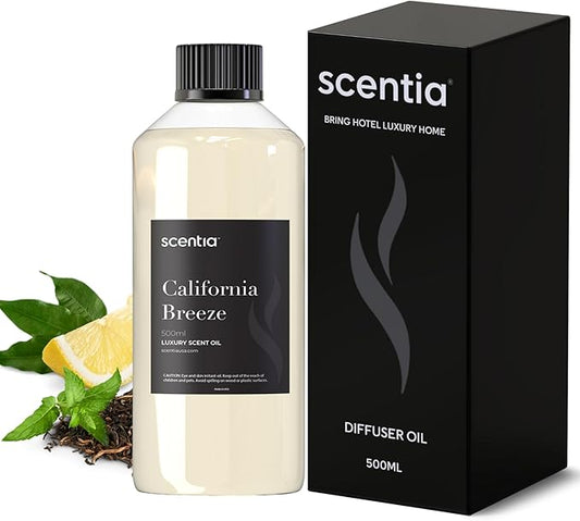 Scentia Diffuser Oil Inspired by Delano Hotel Scent - 500 mL 16.9 fl oz - Essential Oil Blend Orange, Green Tea for Aromatherapy Diffusers, Fragrance Oil Refill - California Breeze, Made in USA