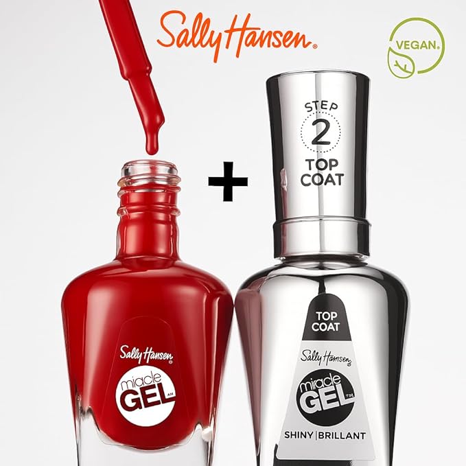 Sally Hansen Miracle Gel Salon Quality Nail Polish | Gel-Like Formula, Two-Step System, No UV Light Needed, Long Lasting | Opaque, Glossy | 479 Wine Stock | Wine Red Nail Color