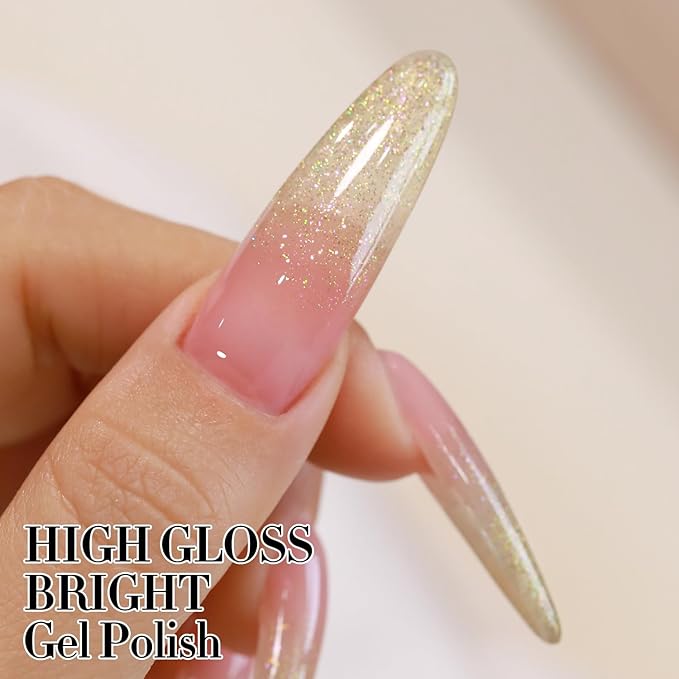 Double Rhythm 15ML Glitter Gel Polish Shimmer Reflective Holographic Color Magnetic for Nail Art Salon DIY at Home (Yellow Green-B1152)