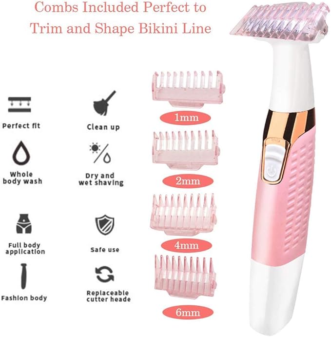 Electric Shaver Trimmer for Women Full Body,Painless Lady Wet & Dry Electric Bikini Line Trimmer Body Hair Remover for Leg Underarm Eyebrow Public,USB Rechargeable Cordless Waterproof