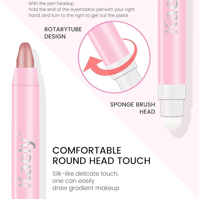 2in1 Shimmer Cream Eye Shadow Stick - Rose Shimmer, Eyeliner Pencil Eyeshadow Palette Makeup, Waterproof Long Lasting Brightener, Crease Proof & Smudge Resistant, Cream Eyeshadow with Built-in Smudger
