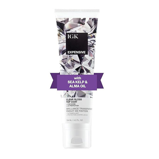 IGK - EXPENSIVE - Clear Hair Gloss Treatment – Shine-Boosting Top Coat for Glass Hair – Hair Treatment for Smooth, Polished Finish – Clear Gloss for Hair Sheen and Silkiness - Cruelty Free 4.2oz