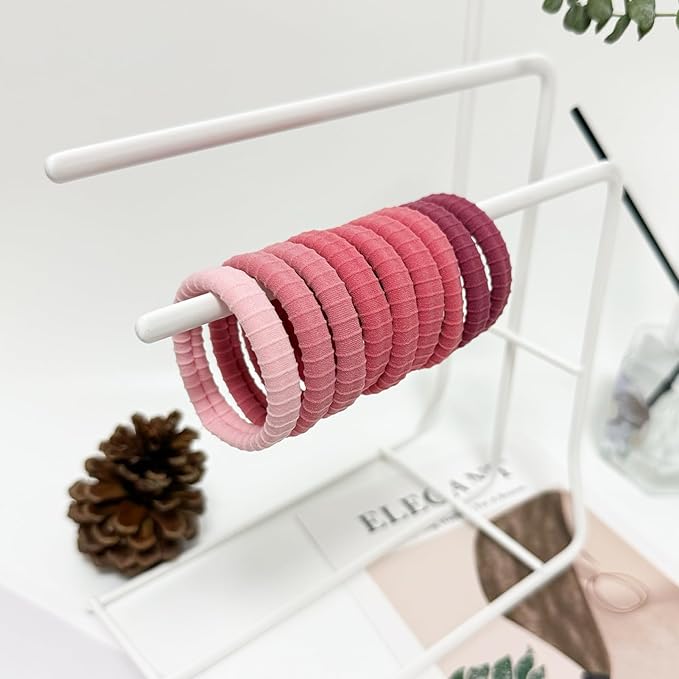 Jseng 10Packs Seamless Hair Ties for Women - Soft No Damage Elastic Hair Accessories for Thick Curly Hair - Pastel Pink