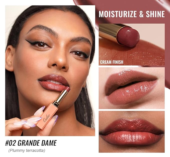 Oulac Moisturizing Shine Red Lipstick for Women, 2 in 1 Tinted Lip Balm, Hydrated Juicy and Glossy Lip Color for Dry, Cracked and Chapped Lips, Vegan 2.2g/0.07oz (02) | Moisturizing, Tinted Lip Balm