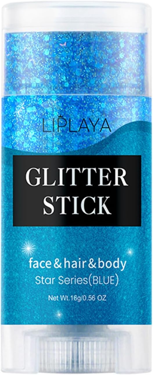 Face and Body Glitter Stick,Holographic Sparkling Neon Outfit Singer Concert Music Rave Festival Party Accessories Glitter Gel. (Blue)