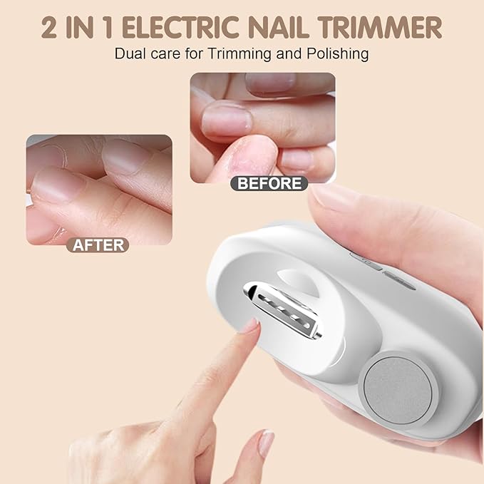 Electric Nail Clippers for Seniors,Smart Nail Clippers 2025 New 3 in 1 Electric Toenail Clipper with Polishing and LED Light,Smart Toenail Clipper 2 Adjustable Speeds for Adults,Baby (Pink)