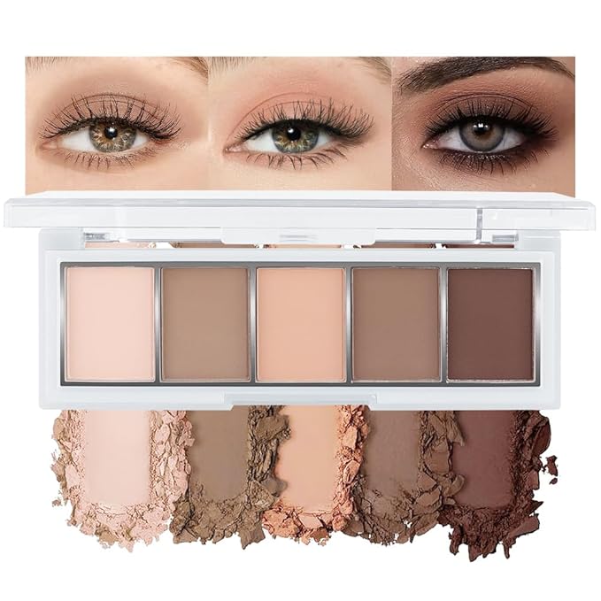 Nude Matte Eye shadow Palettes Makeup, 5 Cool Neutral Matte Eyeshades – Off White, Beige, Light to Dark Brown – Velvety Finish Highly Pigmented Eye Shadow Palettes (01#, Pack of 1)