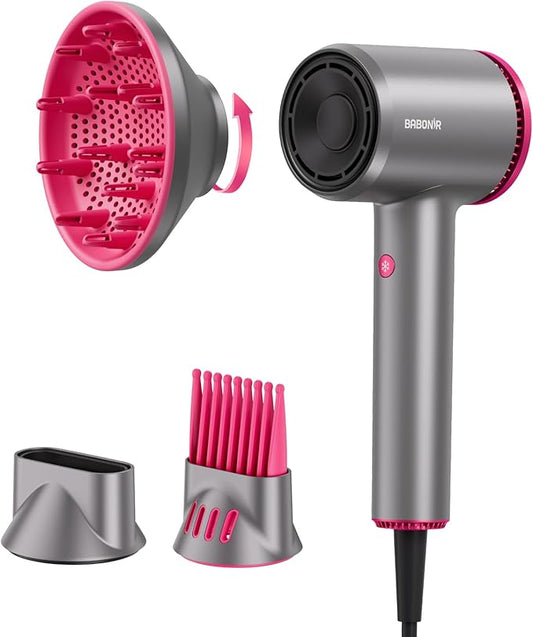 High-Speed Hair Dryer 110,000 RPM, 1875W Ionic & Plasma Blow Dryer with Diffuser, Concentrator & Comb, 550 Million Ionic Hairdryer with Cool Shot, Low-Noise CompactPro Travel & Salon – Gray