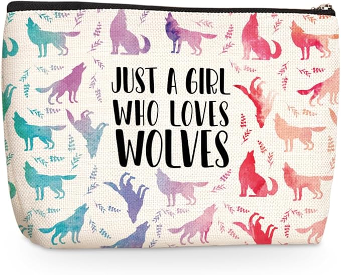 Jealance Cute Watercolor Wolf Makeup Bag Wolf Gifts Cosmetic Travel Bag Wolfs Party Favors Stuff Decor for Wolf Lovers Breeder Women Girls Sister Best Friend Funny Skincare Bags for Christmas Birthday