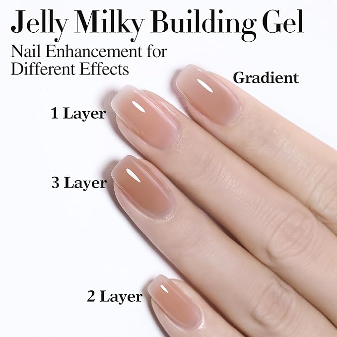 Double Rhythm Clear Gel Nail Polish 15ml Nail Strengthener Builder in a Bottle Nail Extension Hard Gel Soak Off Long Lasting UV Gel (Light Nude 8 in 1-6)