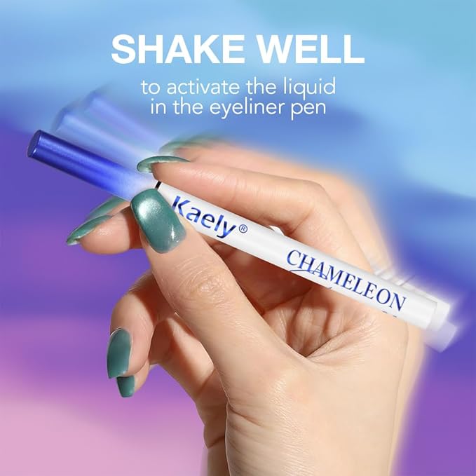 Kaely Chameleon Liquid Eyeliner, Glitter Metallic Chrome Eyeliner Liquid, Multichrome Eye Liner Waterproof Smudge Proof, High-Pigmented Makeup Looks, Quick-Drying, Cruelty-free, 03 Blue