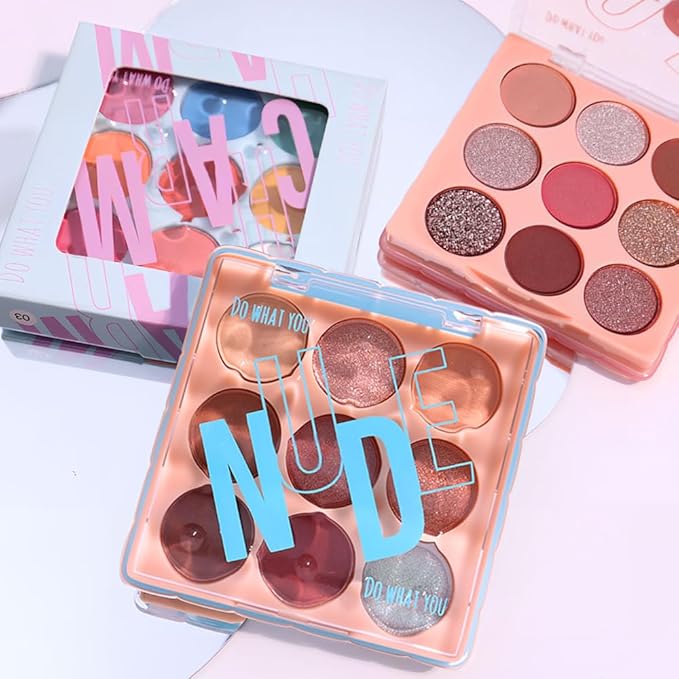 9-Color Rainbow Eyeshadow Palette – Blendable Matte Brights in Pink, Yellow, Blue & Green – Waterproof, Long-Wear, Perfect for Creative or Party Makeup 03#