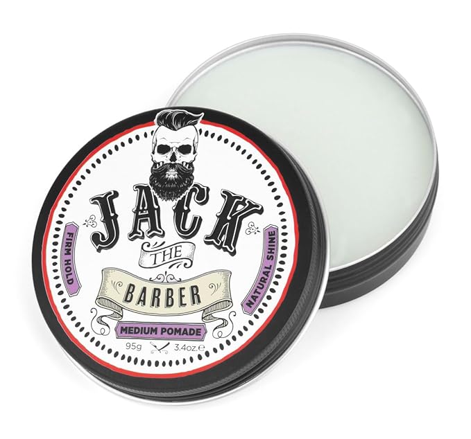 Jack the Barber - Medium Pomade for Hair Styling, Enhances Hair Thickness, Water Soluble No Flaking, Firm Hold, Ideal for Short to Medium Hair Length Styles, 3.4oz