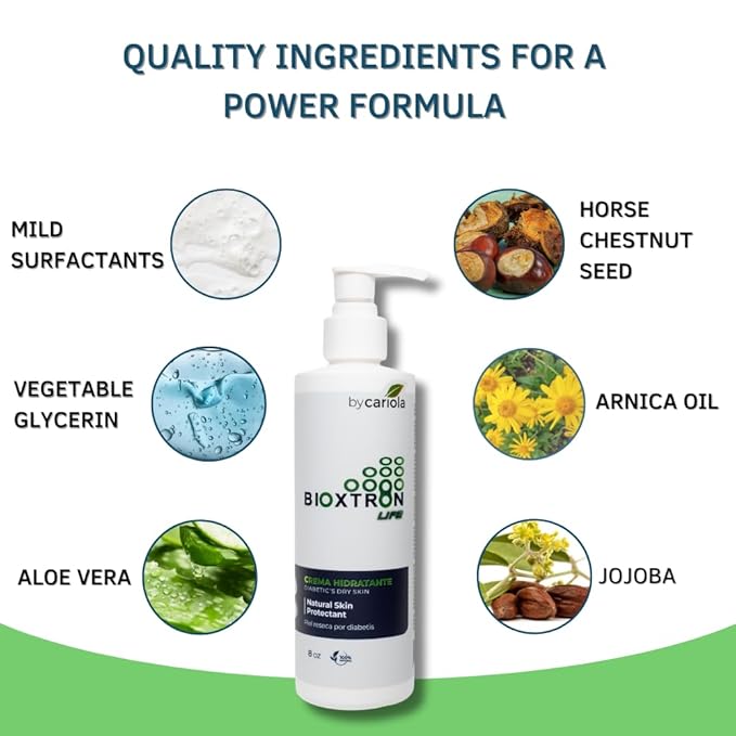 Bioxtron Life Moisturizing Cream for DB Dry Skin - Skin Moisturizing - Natural Skin Protectant - Support Tired Legs - Refreshes & Tones - Aloe Vera - Arnica Oil - Chamomile - 8 oz