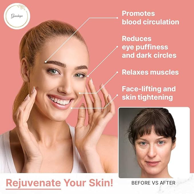 Natrual Rose Quartz Gua Sha Facial Tools | Guasha Tool for Face Sculpting, Shaping, Reduce Puffiness, Tension Relief | Massage Stone for Eyes, Face and Body