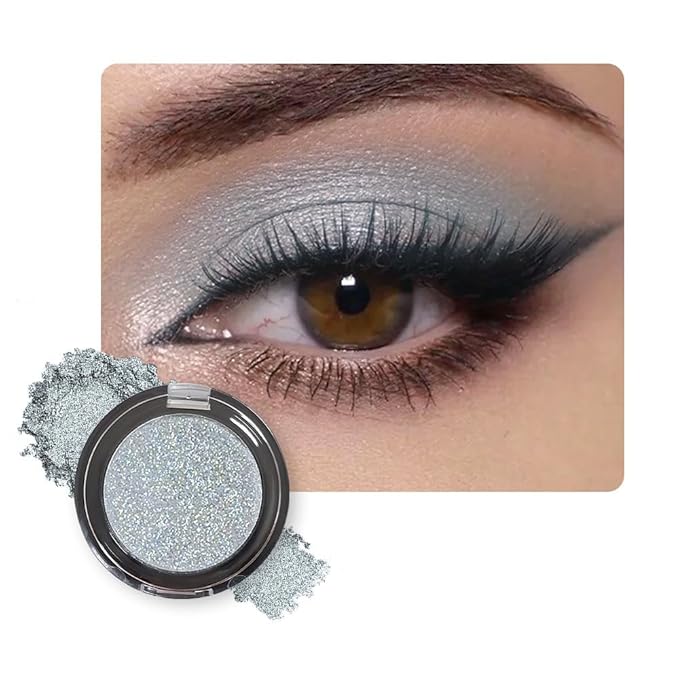 Mini Icy Blue Glitter Eyeshadow Palette–Waterproof Long-Lasting Metallic Shimmer, Blendable Sparkly Eye Shadow for Inner Corner Highlight, Halo&Topper Looks, Festival Party Night-Out Glam Makeup