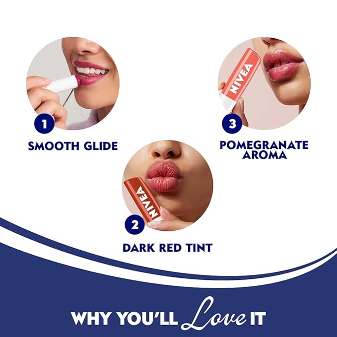 NIVEA Lip Balm, Pomegranate Shine, 4.8g