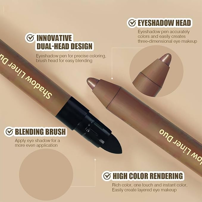 Eyeshadow Stick,2-in-1 Eyeliner & Eye Shadow Stick, Easily Blendable & Buildable, Waterproof, Creamy Easy-Glide, For Effortless Smoky Or Natural Eye Makeup(03+04)