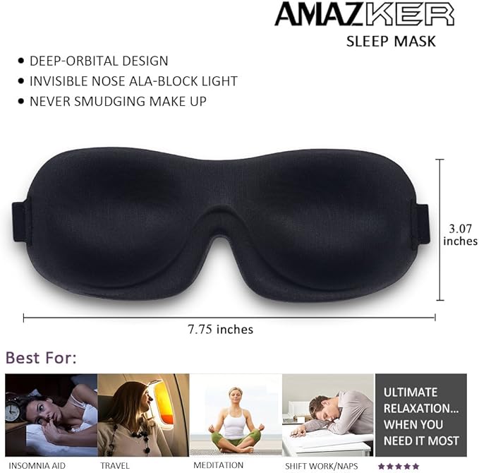 AMAZKER Sleep Mask for Side Sleeper 2 Pack, 3D Contoured Cup Sleeping Mask & Blindfold, Concave Molded Night Sleep Mask, Block Out Light, Soft Comfort Eye Shade Cover for Travel Yoga Nap