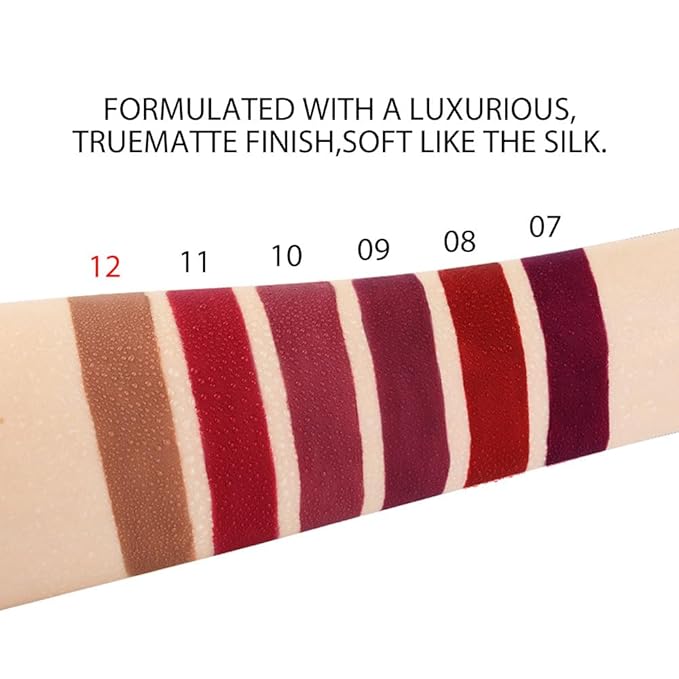 evpct 1Pcs Light Nude Soft Brown Matte Liquid Lipstick Lip Gloss Glossy Set for Black Women 24 Hour Silky Velvet Lipstick labiales matte larga duracion mate 24 horas originales 12#