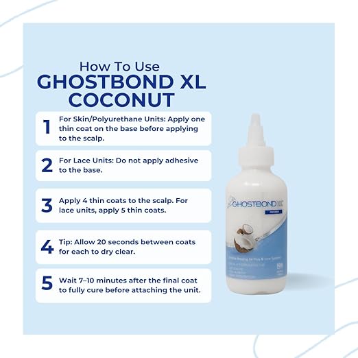 GHOSTBOND XL Hair Replacement Adhesive - 5oz - Invisible Bonding Wig Glue: Extra Moisture Control - Water & Oil-Resistant, Light Hold for Poly and Lace Hairpiece, Wig, Toupee Systems, (Coconut)