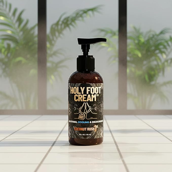 Derm Dude Holy Foot Cream | Daily Moisturizing Foot Cream with DeoPlex for Freshness & Arrowroot for Lightweight Hydration | Coconut Rush Scent 4oz