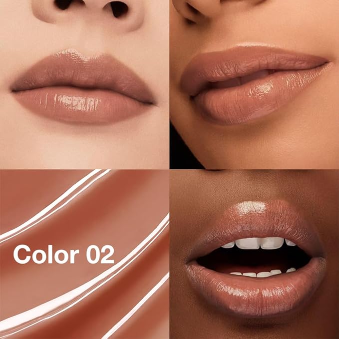 Tinted Lip Balm Moisturizing Lipstick, Nude Brown Hydrating Lipstick for Women, 24 Hour Long Lasting Moisturization Lip Gloss Stain Makeup, Lightweight Non Greasy Moisturizer Lips, 02