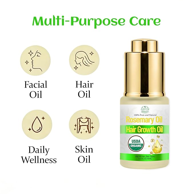 Rosemary Oil for Hair Growth with Castor, USDA Certified Organic Rose Mary Oils Cold Pressed Blend Oil for Thicker Eyebrow, Repair Damaged Hair-0.5 FL OZ