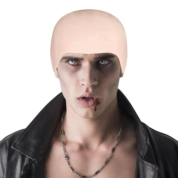 8 PCS Halloween Makeup Latex Bald Cap for Halloween Theme Party Cosplay for adults Women Men Bald Head Wig Cap Bald Hat Costume Accessory