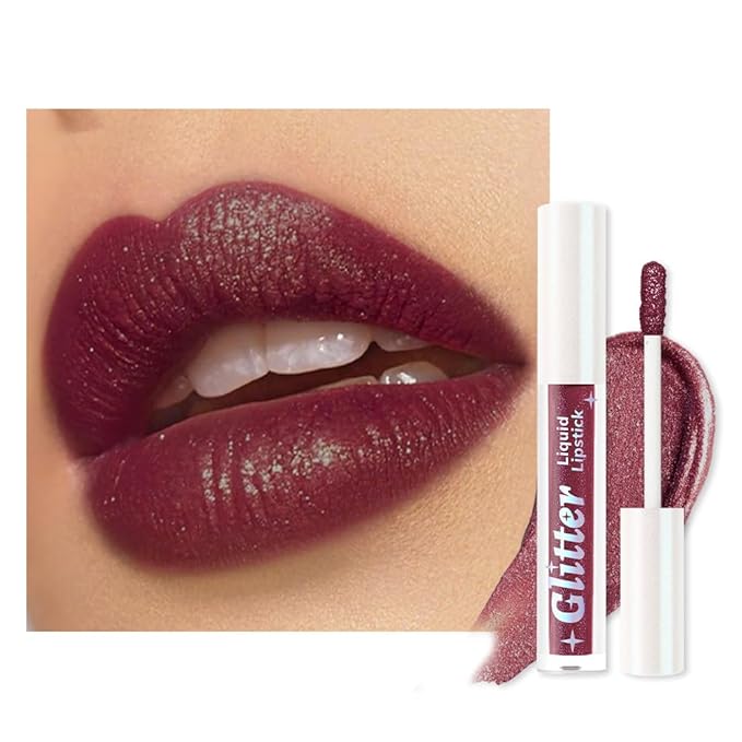 AMY'S DIARY Plum Wine Shimmer Liquid Lipstick, Shimmer Metallic Lip Gloss, Long-Lasting Waterproof Lip Color, High Shine Sparkle Makeup,Lip makeup for woman (#11)