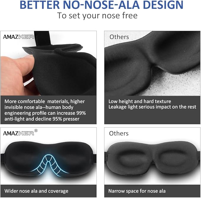 AMAZKER Cute Eye Mask Sleep Mask for Men Women Kids,2 Pack 3D Contoured Cup Sleeping Mask & Blindfold, Concave Molded Night Sleep Mask, Block Out Light (Stars &Black, 2 Count (Pack of 1))