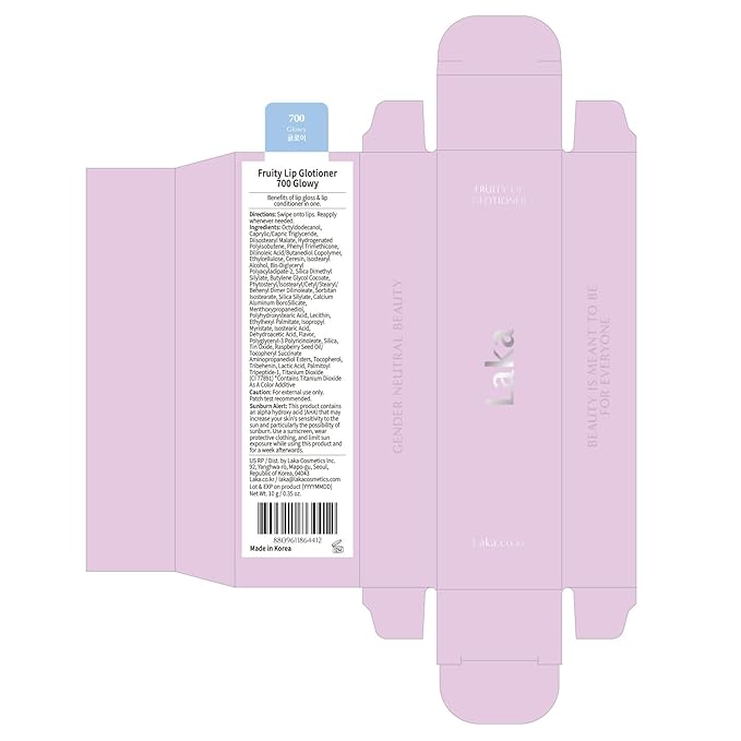 Laka Fruity Lip Glotioner, 10ml/0.33 fl.oz, Lip Gloss with High Shine Vivid Colors, Jelly tip for Hygienic & Easy Application, K-Beauty (#700 Glowy)