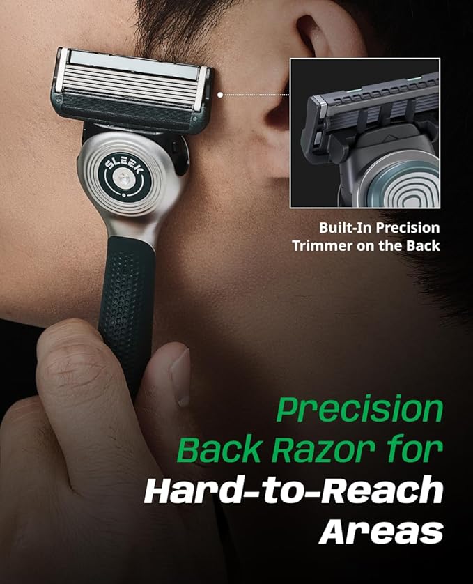 DORCO SLEEK 6 Blade Razor for Men with 2 Cartridges | Men's Cartridge Razors with Razor Handle and Smooth Shaving Blades | Men’s Razors with Multi-Flex Technology