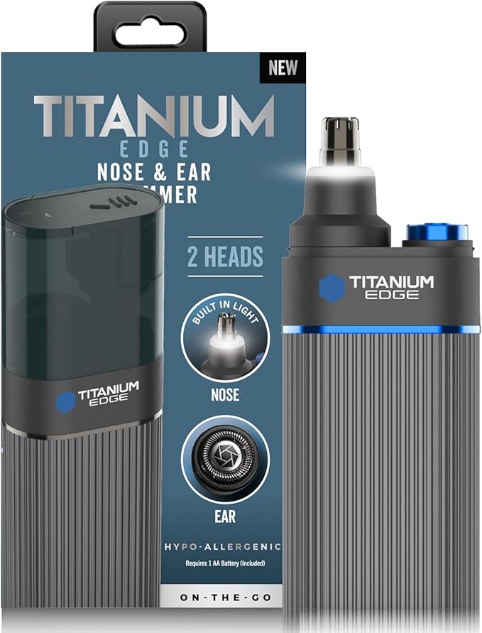 Microtouch Titanium Edge Ear & Nose Trimmer – Dual Rotary Blade Heads with Light – Water Resistant – Travel Friendly – Durable Design – Titanium Coated Blades for Precise, Comfortable Grooming