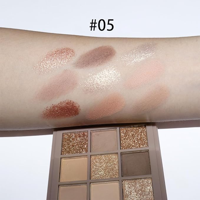Matte Shimmer Nude Brown Eye Shadow Palette Makeup,Eyeshadow Long Lasting Waterproof Cruelty-Free , 9 Blendable Shades in Smooth Matte and Shimmer Finishes with Gorgeous Pearls for Girls (05#)