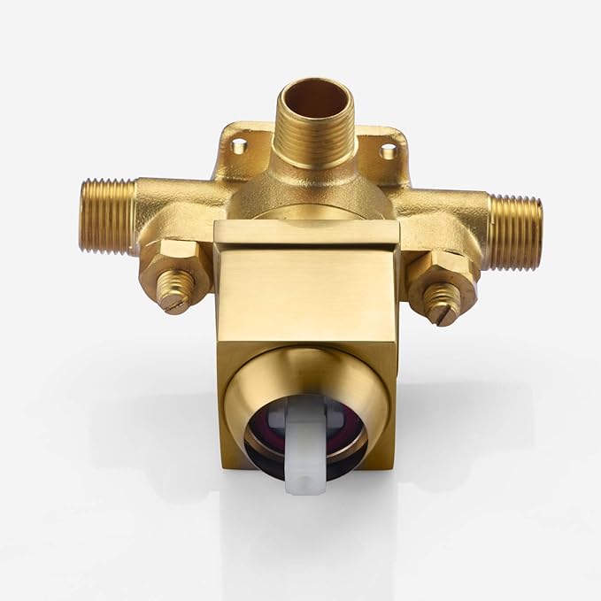 sumerain Pressure Balance Shower Faucet Brushed Gold Finish, 8" Square Rainfall Shower Head Including Rough-In Valve Body and Trim