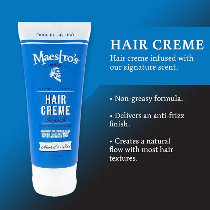 Maestro's Classic Hair Cream – Mark of a Man Blend, 3.4 oz | Lightweight Men’s Hair Styling Cream for Smooth Finish, Texture & Control | Barber-Approved Grooming Product