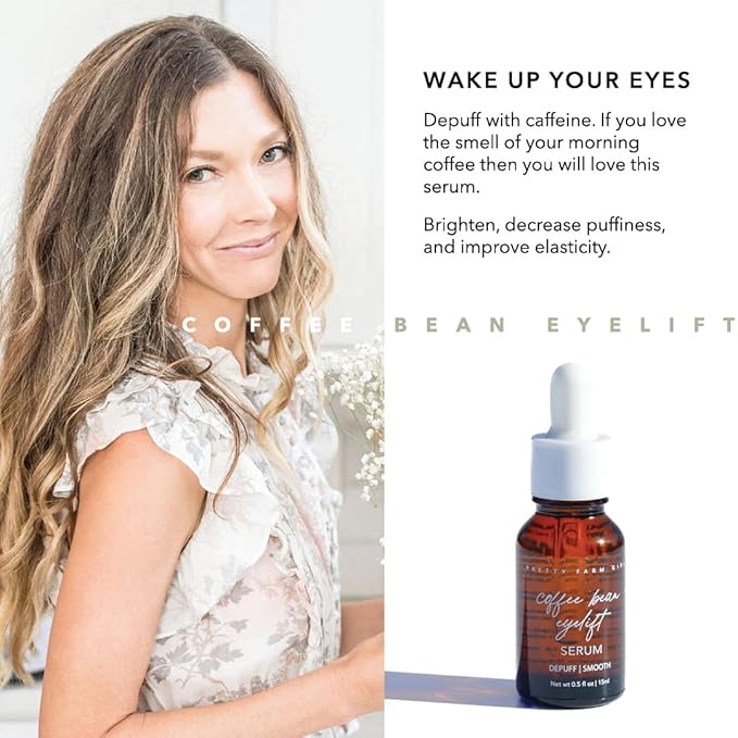 Pretty Farm Girl Coffee Bean Eye Serum – Depuffing & Smoothing Formula with Organic Extract – Lightweight Hydrating Dropper Serum for Dark Circles & All Skin Types - 0.5 oz