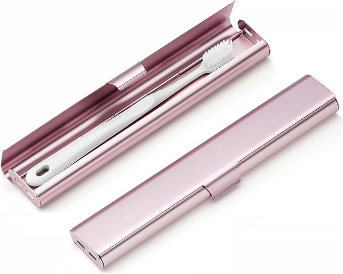 Portable Toothbrush Travel Case: Breathable & Dirt-Proof Hotel Camping Outdoor - Aluminum for Storage Recyclable Traveler (1, Rose Gold)