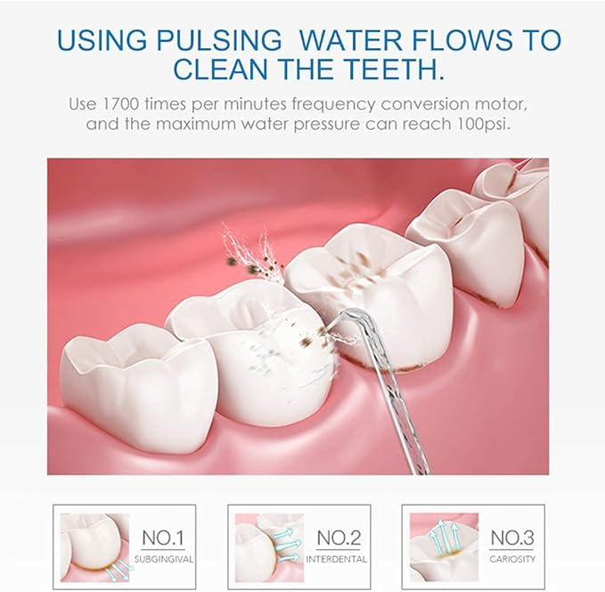 TUREWELL Water Flossing Oral Irrigator, 600ML Dental Teeth Cleaner 10 Adjustable Pressure, Electric Oral Flosser for Braces, 8 Replacement Jet Tips for Family (Black)
