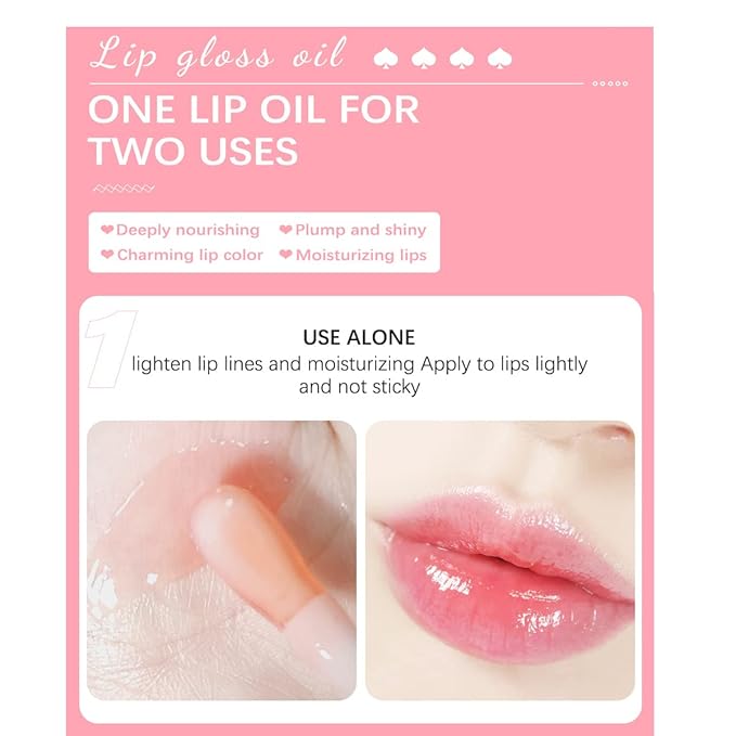 Lip Color Lip Oil, Hydrating, Plumping, Glossy Finish (#01 Pink, 2 Pack)