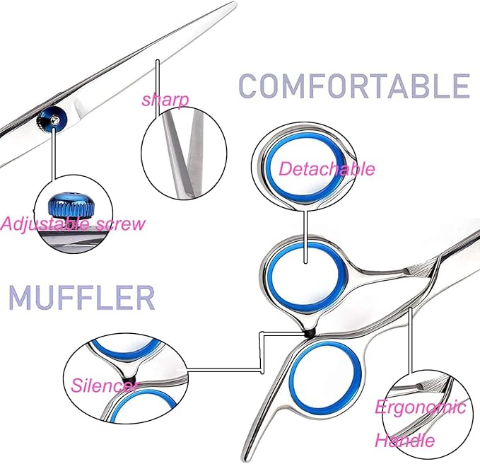 Hair Cutting Scissors Hair Thinning Texturizing Shears Hairdressing Shears With Detachable Finger Ring for Barber/Men/Women/Salon&Home (Blue)