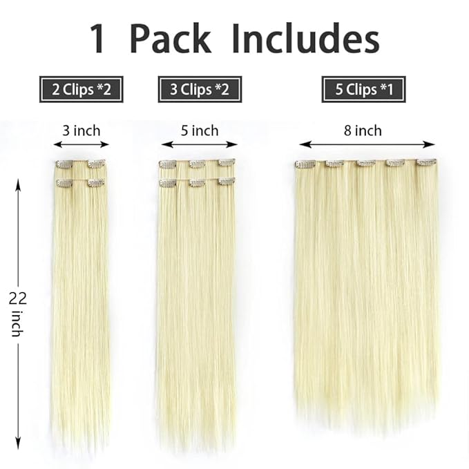 Blonde Clip in Hair Extensions Straight 22" Long Synthetic Black Thick 5PCS Clips on Hairpieces for Women Weddings Party Daily Use Curly Wavy 18" Cheap Girls Brown Auburn White Full Head 5 Oz