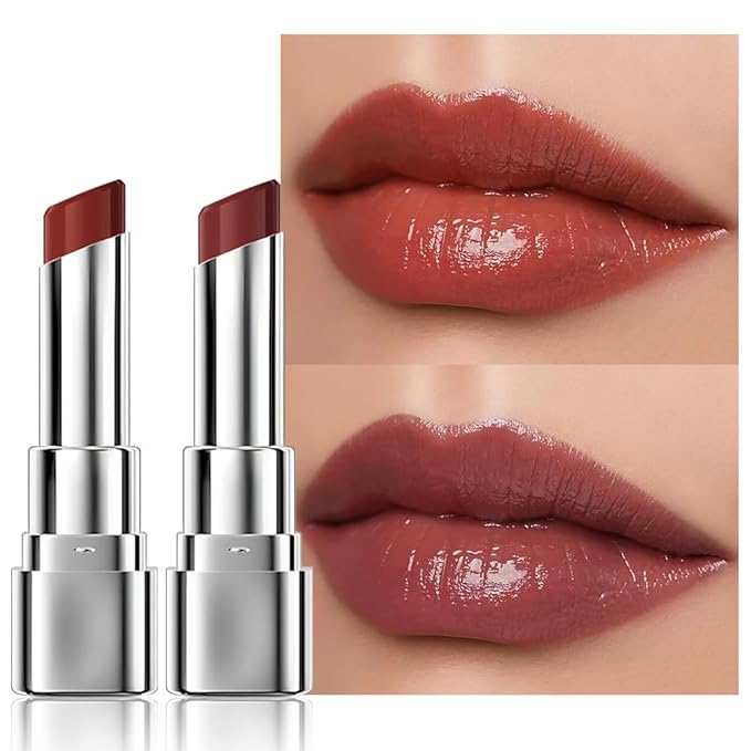 HHLTOH 2Pcs Tinted Lip Balm Moisturizing Lipstick – Warm Orange Brown & Deep Rose Color Bean Paste Sheer Hydrating Lip Color for Dry Lips Nourishing Lip Balm for All Women with a Subtle Natural Scent