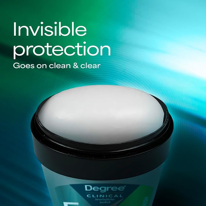 Degree Clinical Strength Antiperspirant Deodorant for Men 96-Hour Sweat and Odor Protection Intense Fresh Invisible Solid 5x Types of Sweat