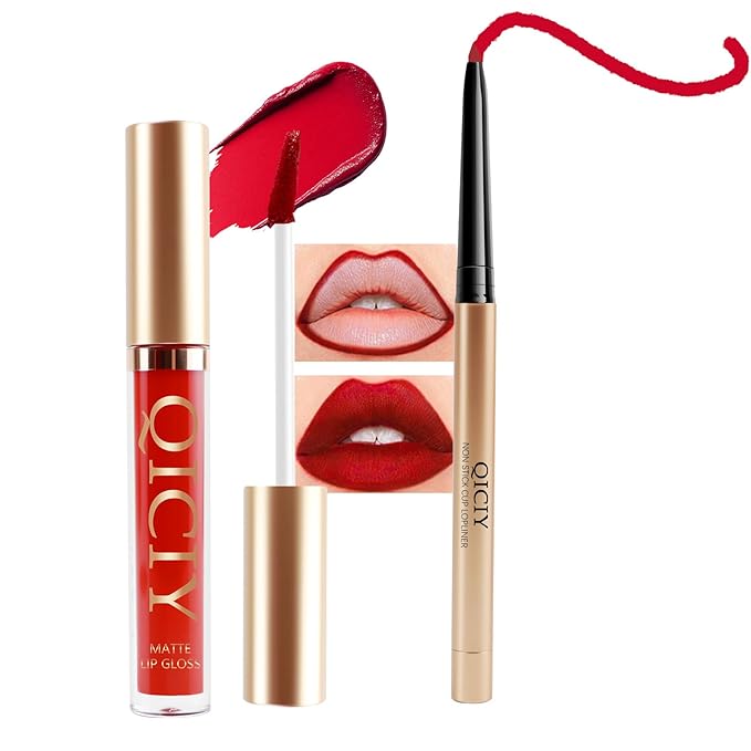 QueenDiary Lip Gloss and Liner Makeup Set, Lifter Gloss and Lifter Liner in Petal and Line Leader Shades (Natural and fresh)