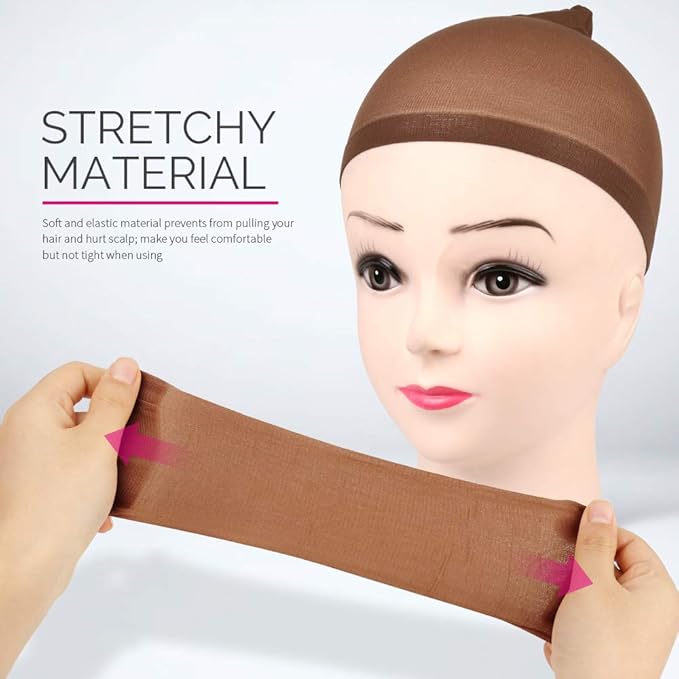 FANDAMEI Wig Cap, 4 pieces Dark Brown Stocking Wig Caps Stretchy Nylon Wig Caps for Women