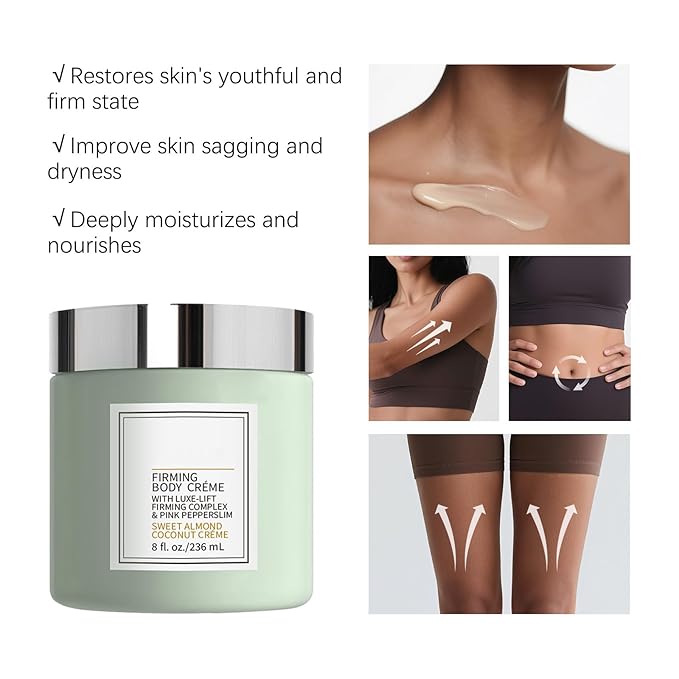 New Champagne Moisturizing Firming Body Creme for Hydrating, Skin Moisturizer Tightens, Hydrates Dry Skin on Arms, Legs, Belly & Neck - Day and Night - Green, 1 Pack (Coconut, 8 Fl Oz/236 ML)