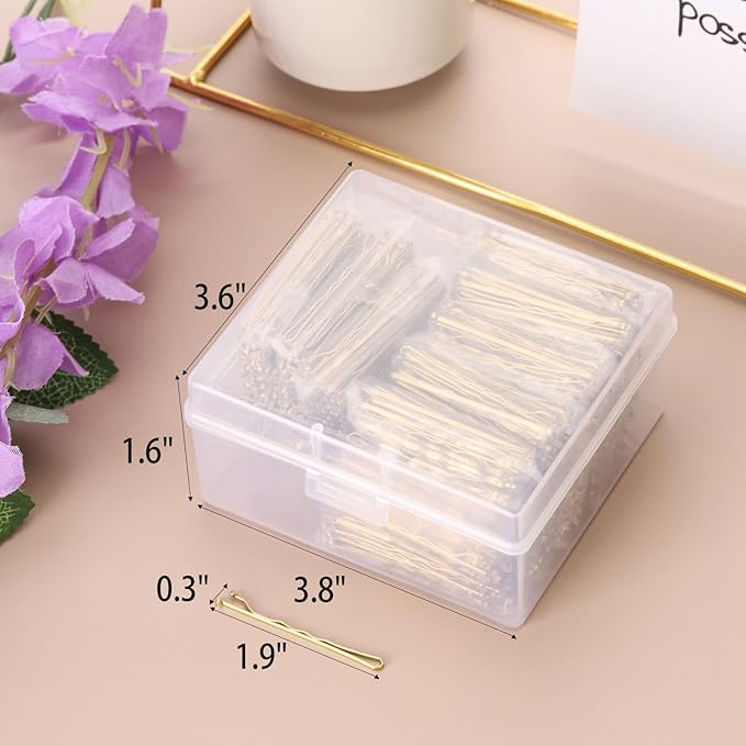 Tbestmax 800 Pcs Hair Bobby Pins, 2 Inch Gold Hairpins with Box for Women Lady Girls Kids, Invisible Wave Hairgrip Barrette Hair Clip Bulk Hair Accessories